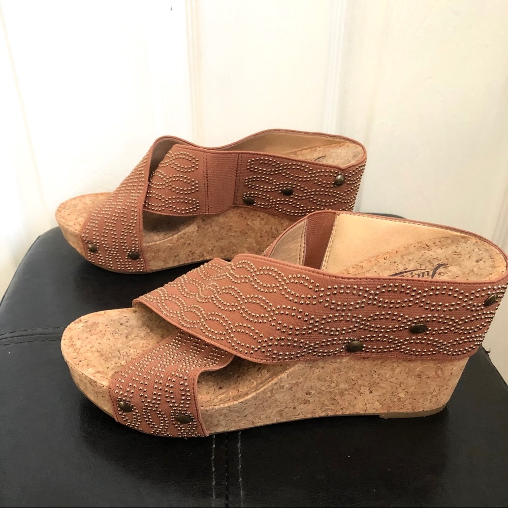 Lucky Brand Tan Cork Wedge Platform Sandals